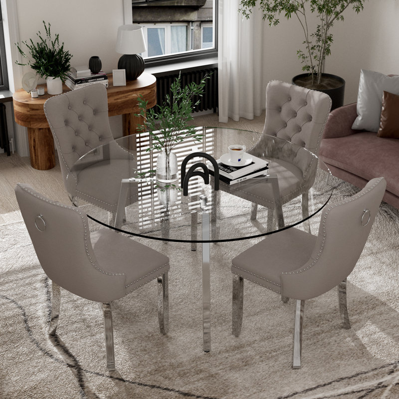 House of Hampton 5 Piece Round Glass Dining Table Set